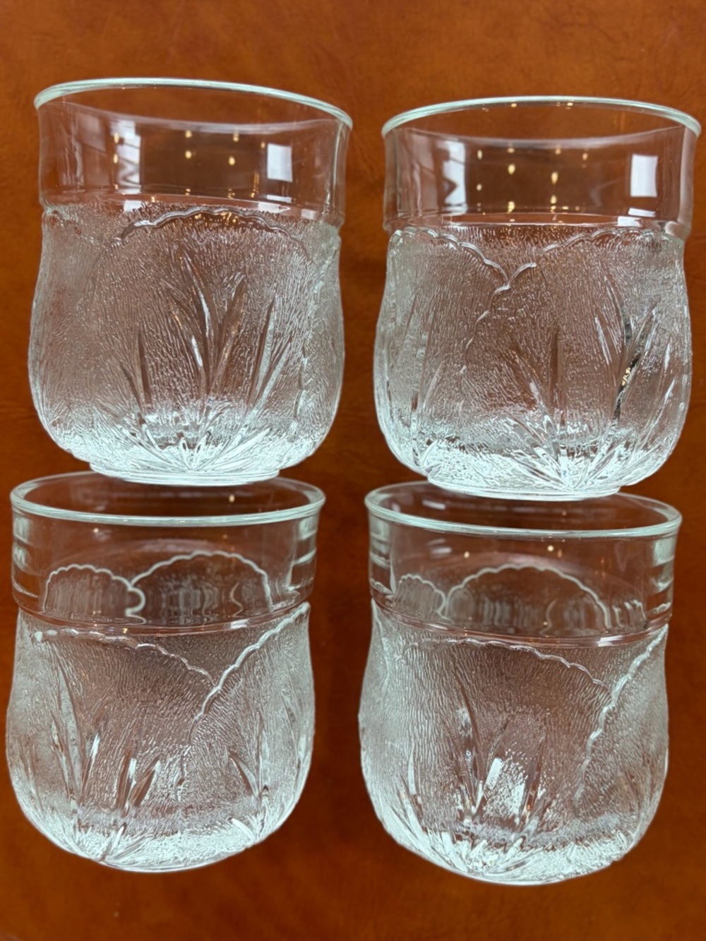 Drinking Glasses Tumbler Set 4 Clear Pebble Leaf 6-7 Oz Vintage